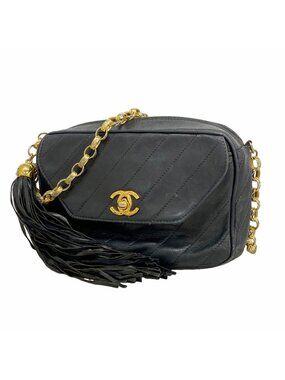 Chanel Shoulder Bag Lambskin Black Gold